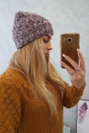 Czapka damska Eliza K205 ciemny różowy+grafitowy  