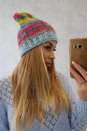 Czapka z polarem Klaudia K255 żółty neon+niebieski  