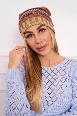 Czapka z polarem Krystyna K207 brązowy+beżowy  