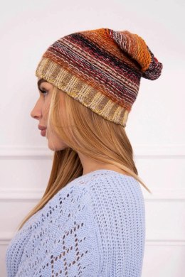 Czapka z polarem Krystyna K207 brązowy+beżowy  