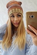 Czapka z polarem Krystyna K207 brązowy+beżowy  