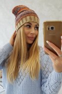Czapka z polarem Krystyna K207 brązowy+beżowy  