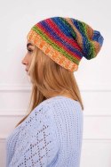 Czapka z polarem Krystyna K207 chabrowy+pomarańczowy  