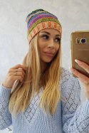 Czapka z polarem Krystyna K207 chabrowy+pomarańczowy  