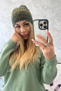 Czapka z polarem Melisa K241 brązowy+zielony  