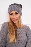Czapka z polarem Paryż K213 ciemny szary+czarny  