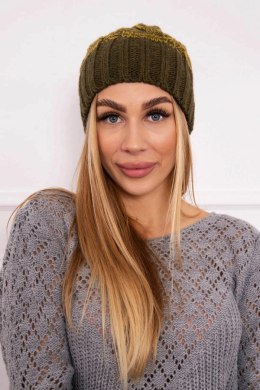 Czapka z polarem Paryż K213 khaki+kiwi  
