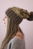 Czapka z polarem Paryż K213 mocca+żółty  