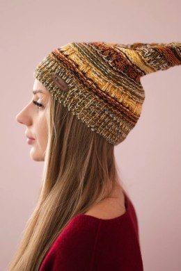 Czapka z polarem Patrycja K254 musztardowy+brązowy  