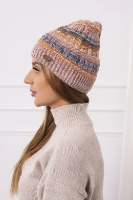 Czapka z polarem Patrycja K254 różowy+cappuccino  