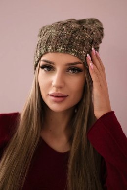 Czapka z polarem Roksana K209 cappucino+jasny khaki  