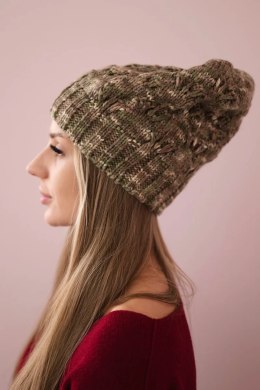 Czapka z polarem Roksana K209 cappucino+jasny khaki  