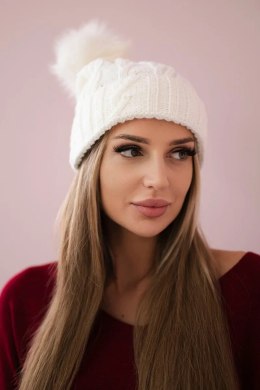 Czapka z polarem Warkocz K226 biała  