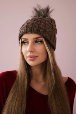 Czapka z polarem Warkocz K226 mocca  
