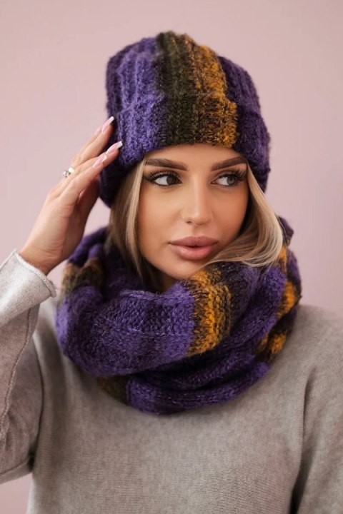 Komplet damski z mocherem K208 fioletowy+granatowy  