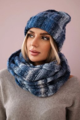 Komplet damski z mocherem K208 jeansowy+granatowy  