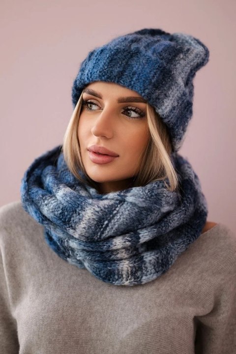 Komplet damski z mocherem K208 jeansowy+granatowy  