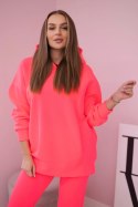 Komplet ocieplany z bluzą z kapturem różowy neon  