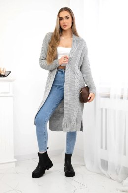 Sweter Kardigan splot warkocz szary  