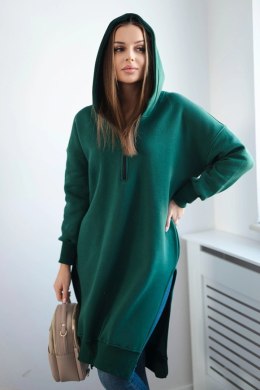 Bluza ocieplana z rozcięciami na bokach ciemno zielona  