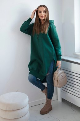 Bluza ocieplana z rozcięciami na bokach ciemno zielona  