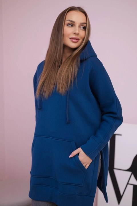 Bluza ocieplana z rozcięciami na bokach jeansowa  
