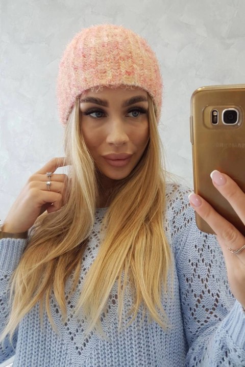 Czapka damska Cina K259 ecru+malinowy  