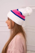 Czapka damska Kinga K297 biały+chabrowy+jasny różowy  
