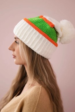 Czapka damska Kinga K297 biały+pomarańczowy+zielony  