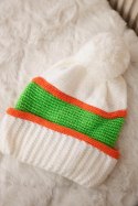 Czapka damska Kinga K297 biały+pomarańczowy+zielony  