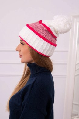 Czapka damska Kinga K297 biały+różowy neon+ciemny różowy  