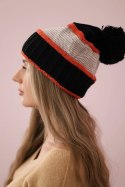 Czapka damska Kinga K297 czarny+ciemny różowy+beżowy  