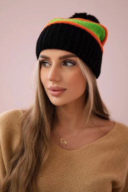 Czapka damska Kinga K297 czarny+pomarańczowy+zielony neon  