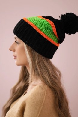 Czapka damska Kinga K297 czarny+pomarańczowy+zielony neon  