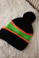 Czapka damska Kinga K297 czarny+pomarańczowy+zielony neon  