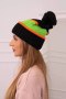Czapka damska Kinga K297 czarny+zielony neon+pomarańczowy  