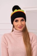 Czapka damska Kinga K297 czarny+zielony neon+pomarańczowy  