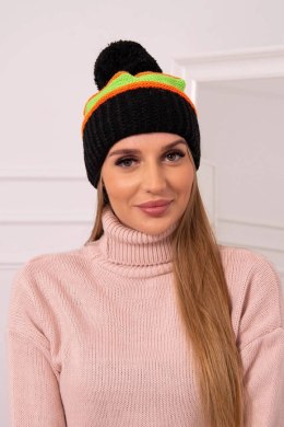 Czapka damska Kinga K297 czarny+zielony neon+pomarańczowy  