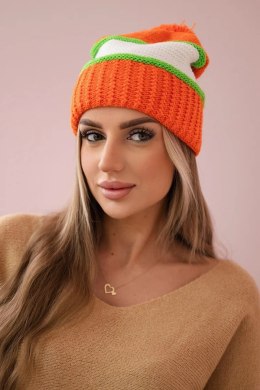 Czapka damska Kinga K297 pomarańczowy+zielony neon+biały  