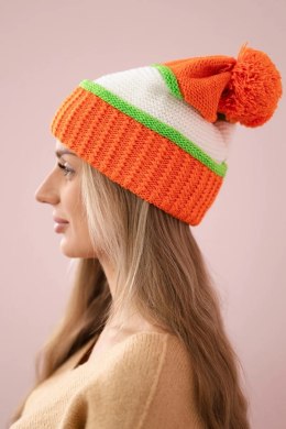 Czapka damska Kinga K297 pomarańczowy+zielony neon+biały  