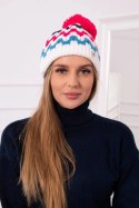 Czapka damska Laila K283 biała+fuksja  
