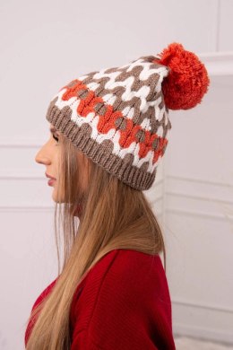 Czapka damska Laila K283 ciemno beżowa+ecru  