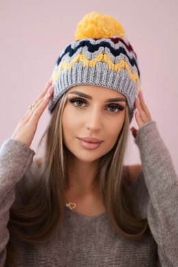 Czapka damska Laila K283 ciemny szary+żółty  