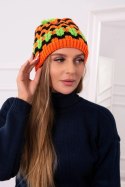 Czapka damska Laila K283 pomarańczowy neon+czarny+zielony neon  