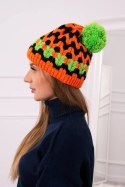 Czapka damska Laila K283 pomarańczowy neon+czarny+zielony neon  
