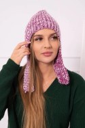 Czapka damska uszatka Jana K314 fioletowy+biały  