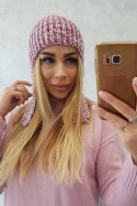 Czapka damska uszatka Jana K314 fioletowy+biały  