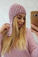 Czapka damska uszatka Jana K314 fioletowy+biały  