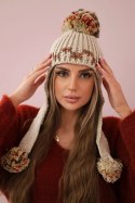 Czapka damska uszatka Nadia K321 beżowa  