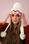 Czapka damska uszatka Nadia K321 biała  